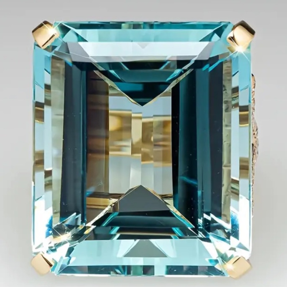 Statement Ring Large Stone Faceted Aquamarine And… - image 2